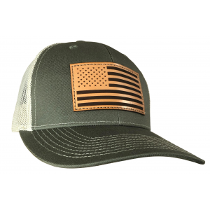 Outdoor Cap Olive/Khaki Trucker w/USA Flag Leather Patch
