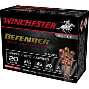 Winchester Copper Plated Defender Shotshell 20 ga 2-3/4" 20 pellet 1145 fps #3 10/ct