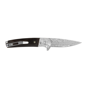 Sarge Knives Falcon Damascus & Buffalo Horn Folder Knife 2 7/8" Drop Point Blade Black