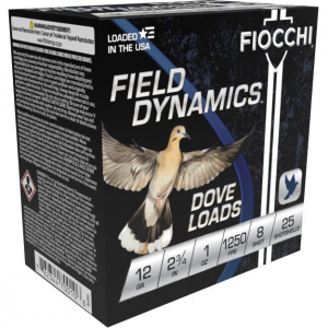 Fiocchi Field Dynamics Dove & Quail Shotshells 12ga 2-3/4" 1oz 1250 fps #8 25/ct