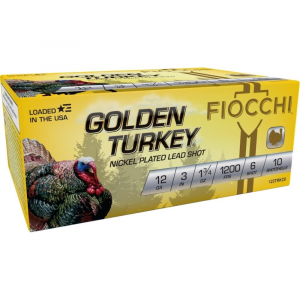 Fiocchi Golden Turkey Nickel Plated Shotshells 12ga 3" 1-3/4oz 1200 fps #6 10/ct