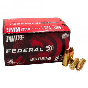 Federal American Eagle Handgun Ammo 9mm Luger 124 gr FMJ 1150 fps 100/ct