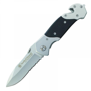 Smith & Wesson First Responder Folding Knife 3-3/10" Serrated Drop Point Blade Black Silver