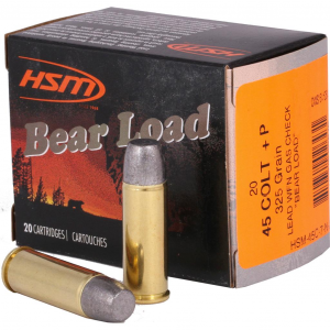 HSM Bear Load Hard Cast Handgun Ammunition .45 Colt 325gr WFN Gas Check 1155 fps 20/ct