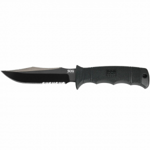 SOG SEAL Pup Elite Knife 4.85" Partially Serrated Blade Black with Nylon Sheath