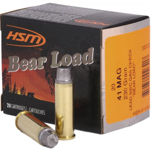 HSM Bear Load Hard Cast Handgun Ammunition .41 Rem Mag 230gr SWC Gas Check 1233 fps 20/ct