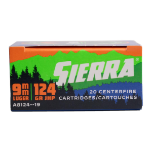 Sierra Sports Master Handgun Ammunition 9mm Luger 124gr JHP 1090 fps 20/ct