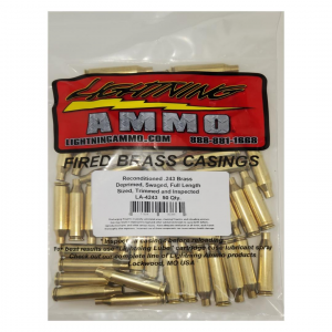 Lightning Ammo Reconditioned Ready to Load Brass Rifle Cartridge Cases .243 50 Qty Bag