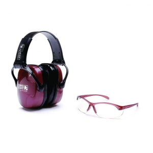 Howard Leight Women's Shooting Sports Safety Combo Kit Shooting Glasses Dusty Rose with Clear Lens and Earmuff 25dB Dusty Rose