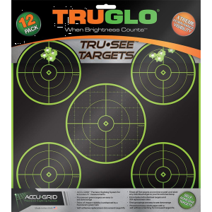 TRUGLO TRU-SEE Self Adhesive Targets - 5 Bullseye 12x12 Green 12 Pack