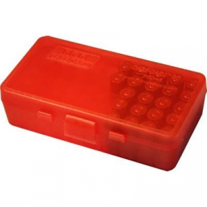 MTM Flip Top Ammo Box 380 ACP 50 Rounds Clear Red