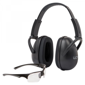 Allen ULTRX Blocker Eye & Ear Protection Combo Passive Ear Muffs 23dB Black Shooting Glasses Clear with Black Frames