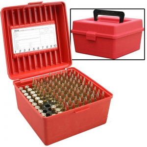 MTM Deluxe R-100 Series Rifle Ammo Box 100 Rounds Red