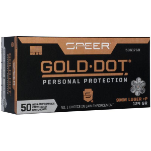 Speer Gold Dot Handgun Personal Protection Ammunition 9mm Luger(+P) 124gr JHP 1220 fps 50/ct