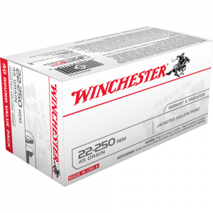 Winchester USA Rifle Ammunition .22-250 Rem 45 gr JHP 4000 fps 40/ct
