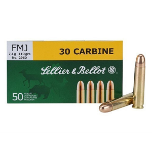 Sellier & Bellot Rifle Ammunition .30 Carbine 110 gr FMJ 1990 fps - 50/box