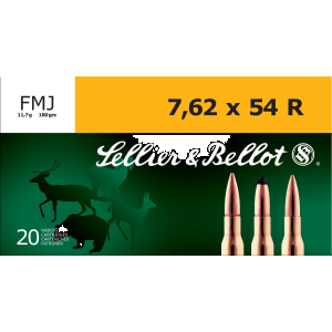 Sellier & Bellot Rifle Ammunition 7.62x54R 180 gr 2580 fps FMJ  - 20/box