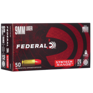 Federal Syntech Range Handgun Ammunition 9mm Luger 124gr TSJ 1110 fps 50/ct