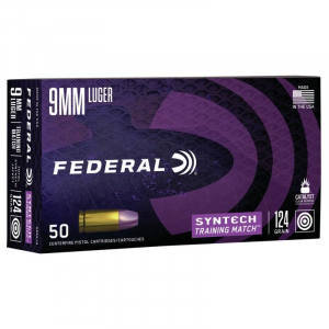 Federal Syntech Training Handgun Ammunition 9mm Luger 124 gr. TSJ 1050 fps 50/ct