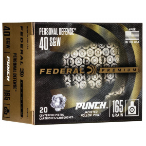Federal Personal Defense Punch Handgun Ammuntion .40 S&W 165 gr JHP 1130 fps 20/ct