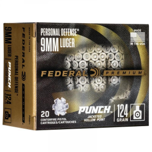 Federal Personal Defense Punch Handgun Ammuntion 9mm Luger 124 gr 1150 fps JHP 20/ct