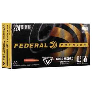 Federal Gold Medal Berger Rifle Ammunition .224 Valkyrie 80.5 gr OTM 2925 fps 20/ct