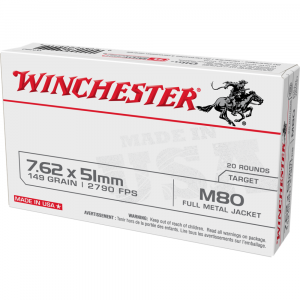Winchester USA Lake City M80 Rifle Ammunition 7.62x51mm 149 gr. FMJ 2790 fps 20/ct