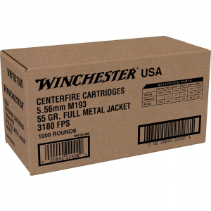 Winchester USA Lake City M193 Rifle Ammunition 5.56mm 55 gr. FMJ 3180 fps 1000/ct (Bulk)