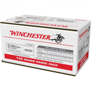 Winchester USA Lake City M193 Rifle Ammunition 5.56mm 55 gr. FMJ 3240 fps 150/ct