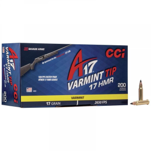 CCI A17 Varmint Tip Rimfire Ammunition .17 HMR 17 gr Vtip 2650 fps 200/ct