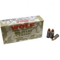 Wolf Miltary Classic Handgun Ammunition 9mm Luger 115 gr FMJ 1150 fps 50/ct