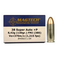 MagTech Handgun Ammunition .38 Super (+P) 130 gr FMJ 1215 fps 50/box