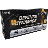 Fiocchi Pistol Shooting Dynamics Handgun Ammunition .45 ACP 200 gr. JHP 890 fps 50/ct