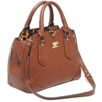 Bulldog Satchel Style Conceal Carry Purse W/ Holster - Chestnut W/ Leopard Trim