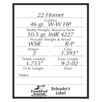 Frankford Arsenal Pistol And Rifle Reloader Labels - 100pk