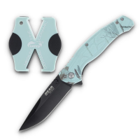 Bear & Son Edge Brisk 2.0 Folding Knife & Sharpener Combo Drop Point Blade Teal Camo