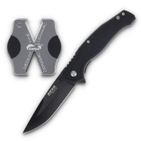 Bear & Son Edge Brisk 2.0 Folding Knife & Sharpener Combo Drop Point Blade Black