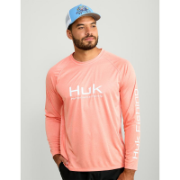 Huk Vented Pursuit Long Sleeve Shirt Fresh Salmon Heather S