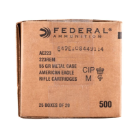 Federal Ammo American Eagle Rifle Ammunition .223 Rem 55 gr FMJ 3240 fps 500/rd Case