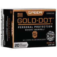 Speer Gold Dot Short Barrel Handgun Ammunition .38 Spl (+P) 135 gr HP 860 fps 20/ct