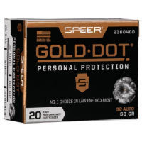 Speer Gold Dot Handgun Ammunition 32 ACP 60 gr HP 960 fps 20/ct