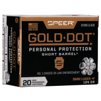 Speer Gold Dot Short Barrel Handgun Ammunition 9mm Luger (+P) 124 gr HP 1150 fps 20/ct