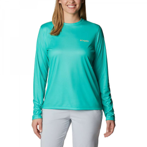 Columbia Women's Tidal Tee PFG Fish Flag LS Shirt Electric Turquoise / Sun Glow Gradient