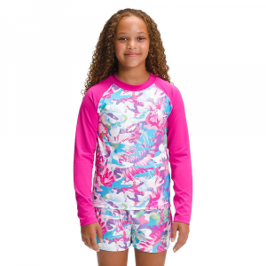 The North Face Girls' Printed Amphibious LS Sun Tee Linaria Pink Youth Tropical Camo Print