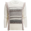 White + Warren Tapestry Fringe Cable Crewneck Sweater - Women's