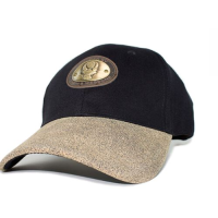 Blk Brushed Twill Cap W/Dis Leat Brim
