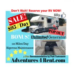 SALE!! UNLIMITED generator use  / 110 FREE miles /day - 1 SLIDE OUT, Great Room Edition -   - 2 queen , 2 full - SOLAR power - Full Shower Sleep 8 ...