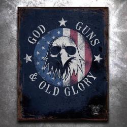God&comma; Guns&comma; and Old Glory Old World Vintage Tin Sign