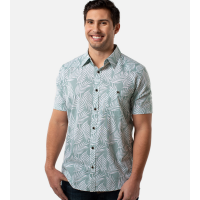 Bamboo Woven Button-Up - Ocean Green Foliage Print - L