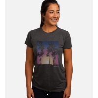 Women's Bamboo Crew Tee - Palm Trees - Charcoal Heather - XS